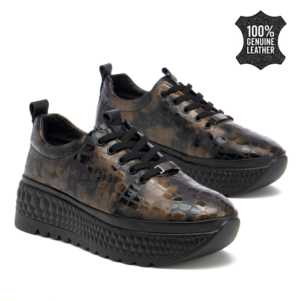 Дамски маратонки от естествена кожа на дебела подметка – модерно присъствие и удобство при всяка стъпка в ежедневието DP7284 brown