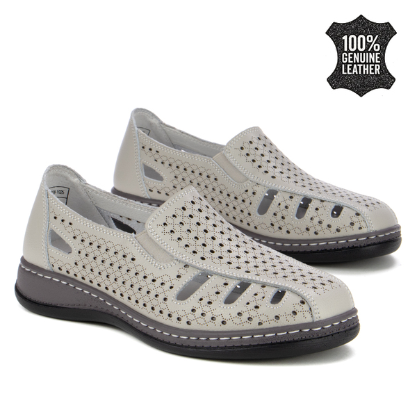 Дамски обувки от естествена кожа – удобни ежедневни с перфорации, стабилна форма и комфорт при продължително ходене XW1025 grey
