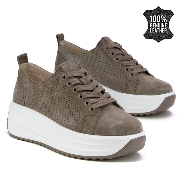 Дамски маратонки от естествен велур – висока комфортна подметка и стилна визия за модерен външен вид през целия ден XW1048 DK beige