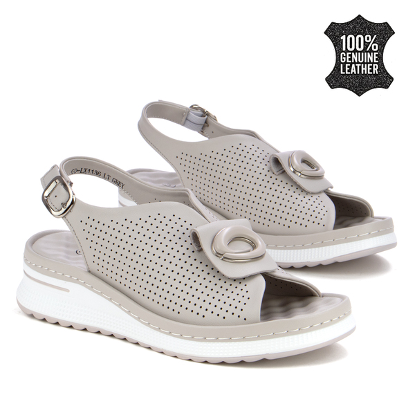 Дамски анатомични сандали от естествена кожа – свеж дизайн със стабилна подметка и комфортно усещане при всяка крачка LX1136 grey