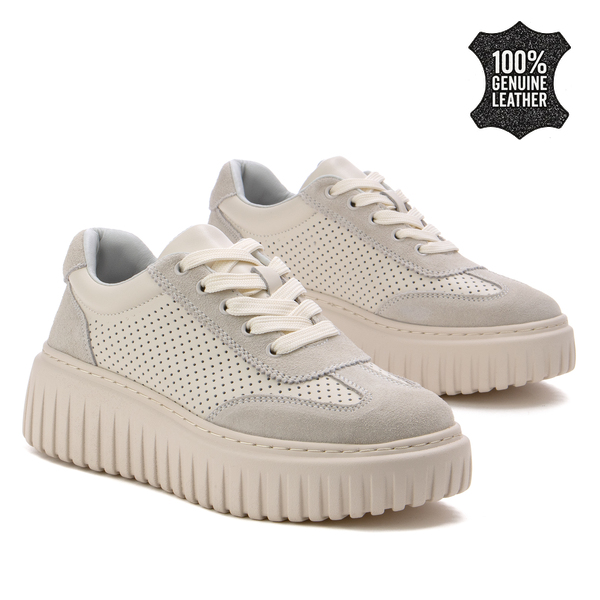 Дамски кецове от естествена кожа – уверена визия с дебела подметка и приятно меко стъпване през целия ден SW4009 beige