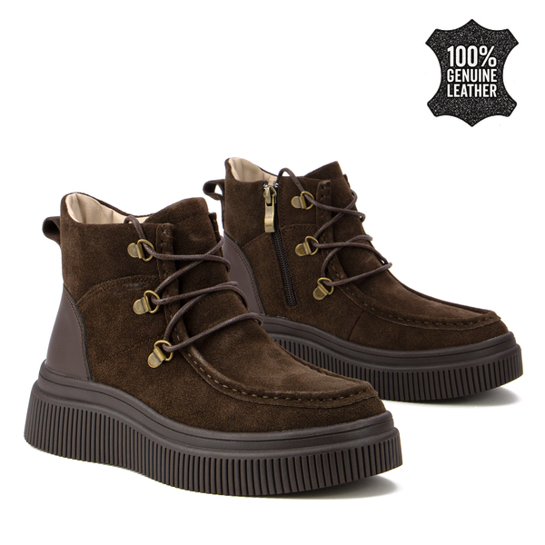 Дамски боти от естествен велур – удобен модел с лека подметка и универсален дизайн, подходящ за динамично ежедневие DBT7299 brown