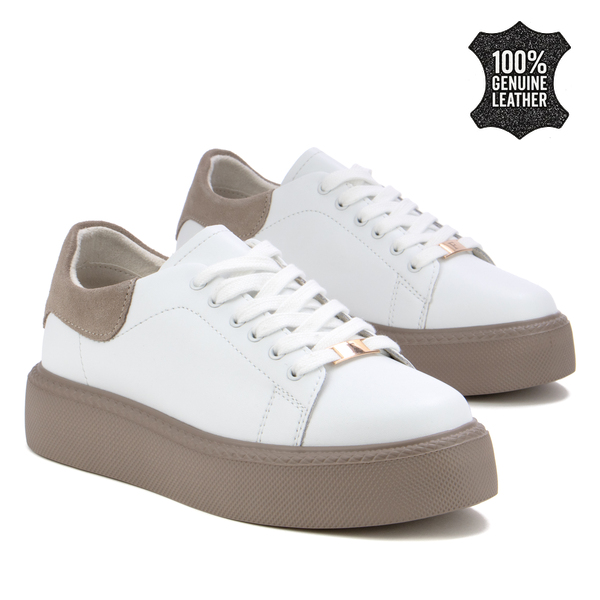 Дамски кецове от естествена кожа – луксозен акцент и комфорт на дебела подметка за стилно излъчване DP6119 white