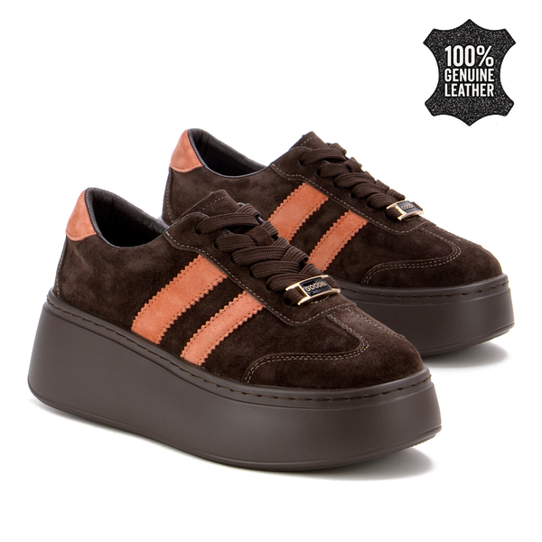 Дамски кецове от естествен велур – дебела подметка с стилно присъствие и комфорт подходящ за всекидневно носене XW1044 coffee/orng