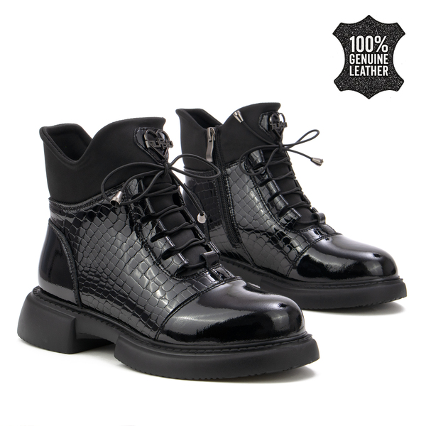 Дамски боти от естествена кожа – лек модел с гъвкава подметка, мека вътрешна част и стилни детайли за съвременна ежедневна визия DBT7295 black