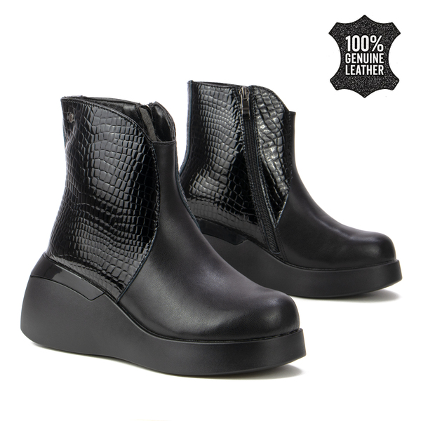 Дамски боти от естествена кожа на платформа – удобен модел с лека подметка и модерни детайли за стилна и впечатляваща визия DBT7431 black