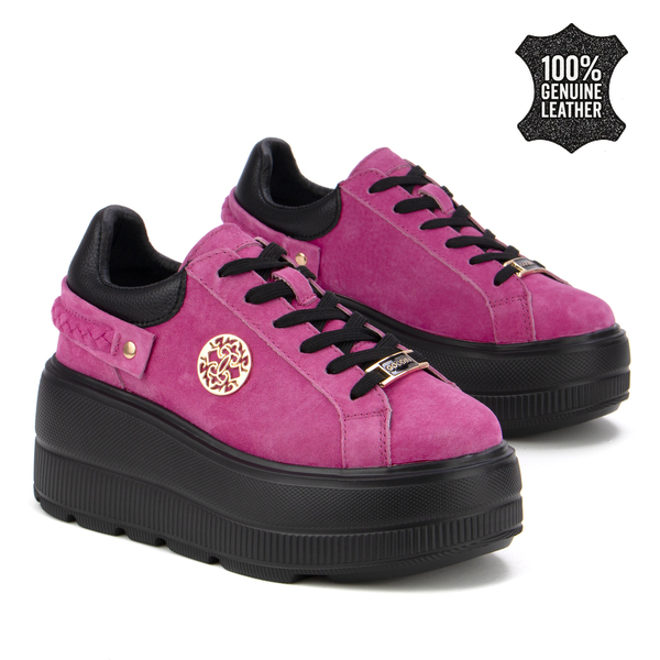 Дамски кецове от естествен велур – елегантен модел с внимание към детайла, стабилна подметка и отличителен външен вид XW1038 fuchsia