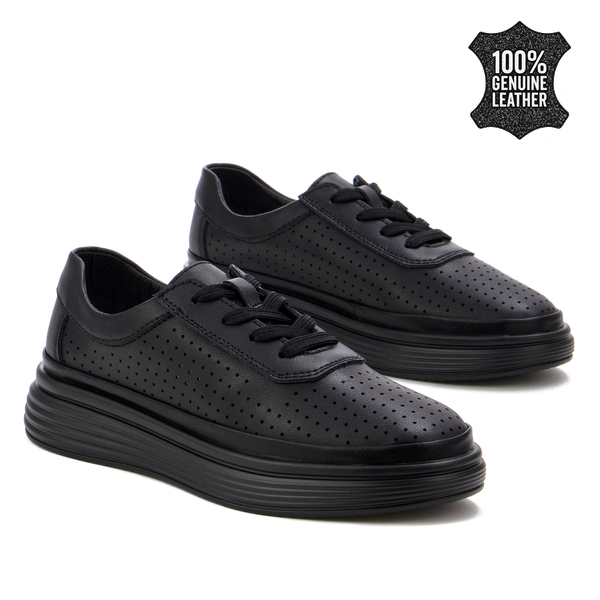 Дамски кецове от естествена кожа – олекотени с изчистена визия, гъвкава конструкция и лесно комбиниране в ежедневни визии XF128 black