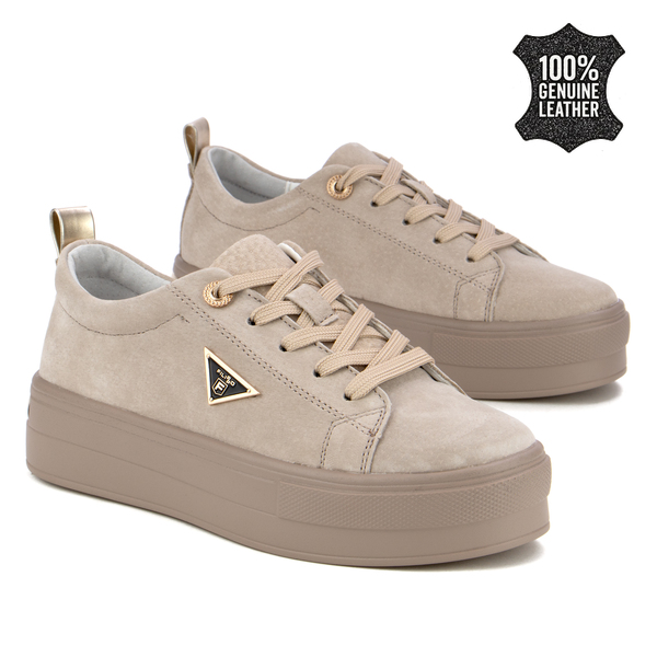 Модерни дамски кецове от естествена кожа – стабилна подметка, съвременно излъчване и удобно усещане при всяка стъпка DP3533 beige