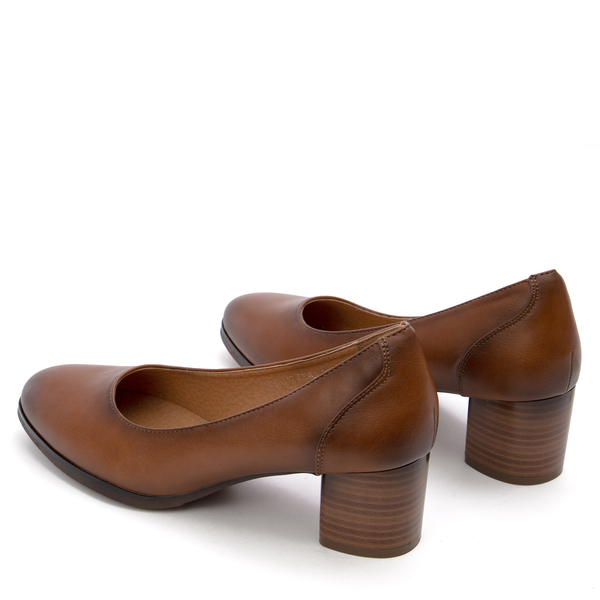 Елегантни дамски обувки с нисък ток от висококачествена кожа за продължителна употреба без умора на краката YCC-112 camel