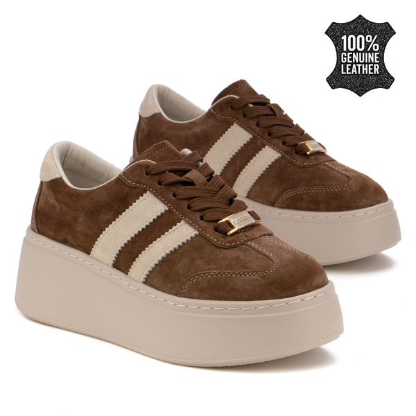 Дамски кецове от естествен велур – дебела подметка с стилно присъствие и комфорт подходящ за всекидневно носене XW1044 brown