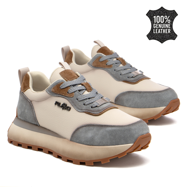 Дамски маратонки от естествена кожа – стилен модел с велурени детайли и стабилна подметка DP7754 beige/blue