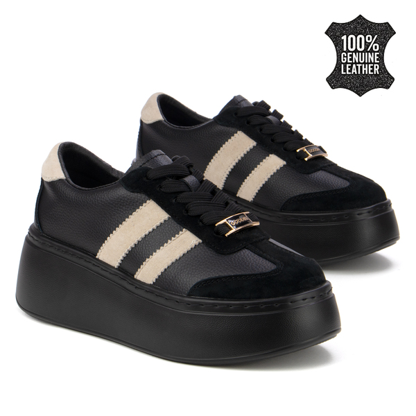 Дамски кецове от естествен велур – дебела подметка с стилно присъствие и комфорт подходящ за всекидневно носене XW1044 black