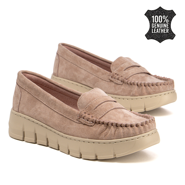 Дамски мокасини от естествен велур – приятни за носене през целия ден, сигурна опора и модерно излъчване за различни ситуации FL26003 pink