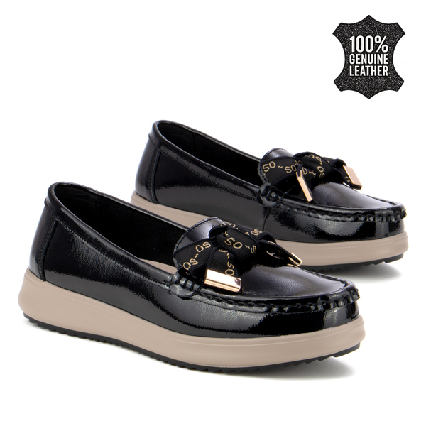 Дамски мокасини от естествена кожа – елегантна панделка и удобна подметка за стил и комфорт през целия ден DP6457 black