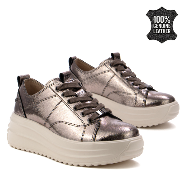 Дамски маратонки от естествена кожа – висока комфортна подметка и стилна визия за модерен външен вид през целия ден  DP6795 gun