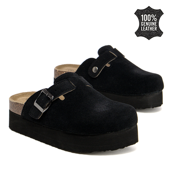 Дамски сабо на платформа от естествен велур – съчетание от удобство и модерно излъчване с балансирана височина и приятно усещане при ходене SW2662 black