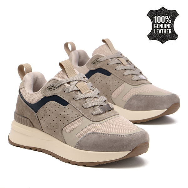 Дамски маратонки от естествен велур – стилен модел с текстилни елементи и удобна подметка, подходящ за динамично ежедневие DP7729 beige