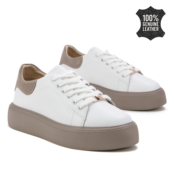 Дамски кецове от естествена кожа – луксозен акцент и комфорт на дебела подметка за стилно излъчване DP7502 white