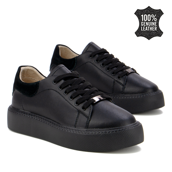 Дамски кецове от естествена кожа – луксозен акцент и комфорт на дебела подметка за стилно излъчване DP6119 black