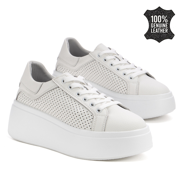 Дамски кецове от естествена кожа – стилен акцент с модерна форма и прецизни детайли, създаден за впечатляващо ежедневно излъчване LX1196 white