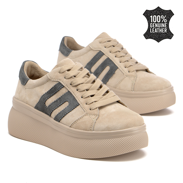 Дамски кецове от естествена кожа с дебела подметка – стилна визия и комфорт, подходящи за динамичното ежедневие DP7175 beige