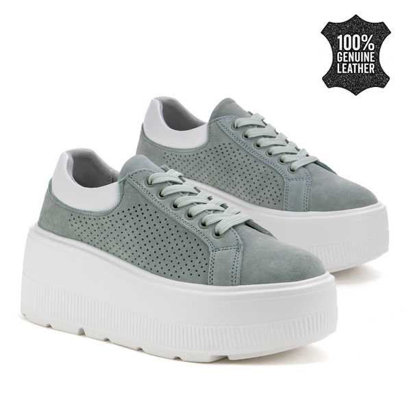 Дамски кецове от естествен велур – актуален модел с подчертана платформа и лесно комбиниране с ежедневни визии LX1199 mint