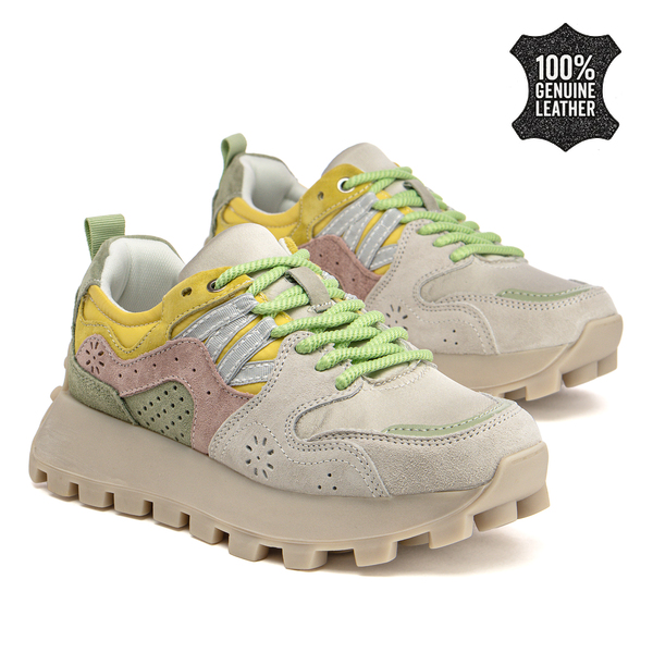 Дамски маратонки от естествена кожа – модерно излъчване с комбинация от цветни елементи и комфорт при динамично ежедневие с приятно усещане DP7560 GR PI