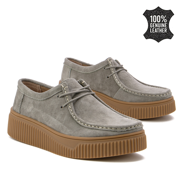 Дамски обувки тип мокасини от естествен велур – практичен модел с връзки и комфортна дебела подметка за всеки ден DP7500 khaki