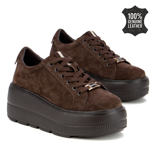 Дамски кецове от естествен велур – стилен модел с изразено присъствие, дебела подметка и усещане за удобство през целия ден XW1041 coffee