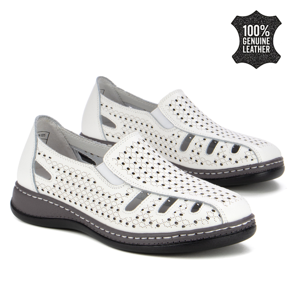 Дамски обувки от естествена кожа – удобни ежедневни с перфорации, стабилна форма и комфорт при продължително ходене XW1025 white
