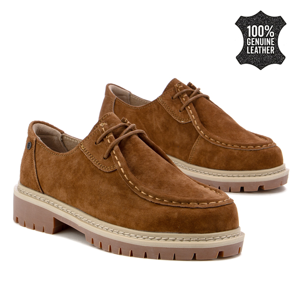 Дамски обувки тип мокасини от естествен велур – класически дизайн с връзки, удобна форма и стабилна подметка за отличен комфорт при ходене DP7497 brown