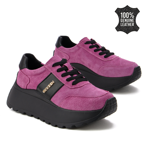 Дамски маратонки от естествена кожа – висока подметка за удобство, сигурна стабилност и модерен акцент за динамично ежедневие GD124 fuchsia