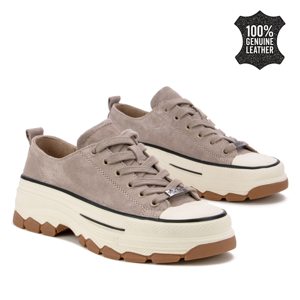 Дамски кецове от естествена кожа – модерен ежедневен модел с дебела подметка, стабилна конструкция и удобно прилягане за дълги разходки DP7501 beige