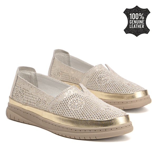 Дамски обувки от естествена кожа - комфортни с удобна подметка за продължително носене без напрежение DP7660 gold