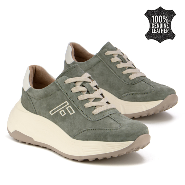 Дамски маратонки от естествена кожа – модерна линия с комфортна височина, стабилна основа и леко усещане при всяко движение DP7496 green