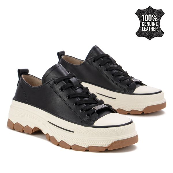 Дамски кецове от естествена кожа – модерен ежедневен модел с дебела подметка, стабилна конструкция и удобно прилягане за дълги разходки DP7501 black