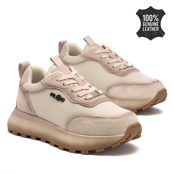 Дамски маратонки от естествена кожа – стилен модел с велурени детайли и стабилна подметка DP7754 beige/pink