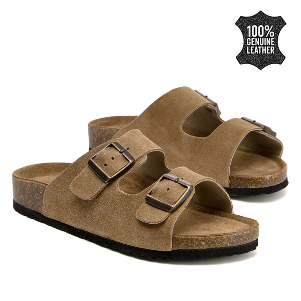 Дамски чехли от естествен велур – комфорт при всяка крачка с две каишки и модерно излъчване за различни ежедневни комбинации HF1001 camel