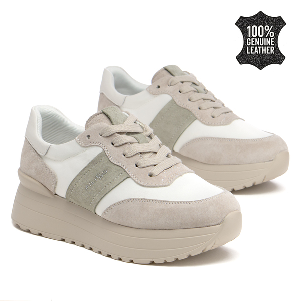 Дамски маратонки от естествена кожа – впечатляващ дизайн с комбинирани материали, стабилна подметка и съвременно излъчване за активен ден DP7562 white