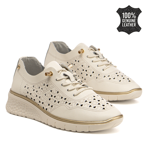 Дамски ежедневни обувки от естествена кожа - удобни и практични с олекотена подметка и приятен външен вид за всякакви комбинации DP6714 beige