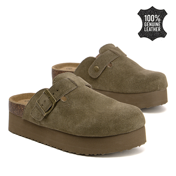 Дамски сабо на платформа от естествен велур – съчетание от удобство и модерно излъчване с балансирана височина и приятно усещане при ходене SW2662 khaki