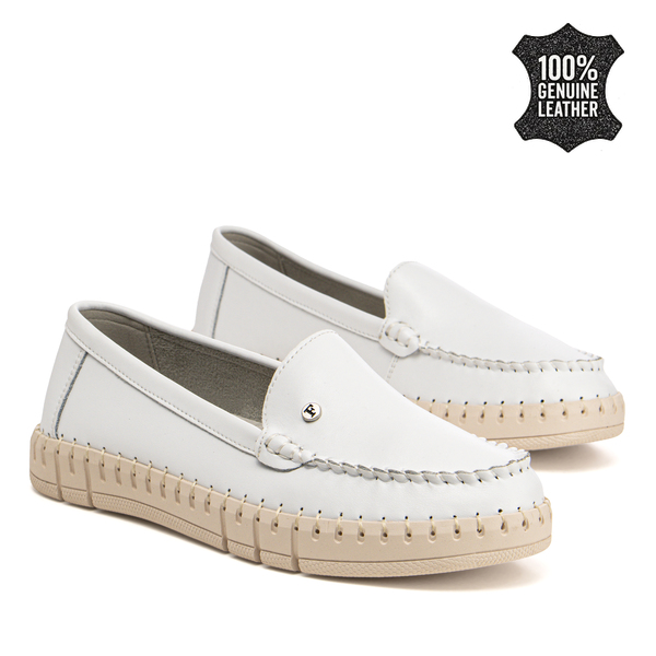 Дамски обувки от естествена кожа - комфортни с удобна подметка за продължително носене без напрежение DP7527 white