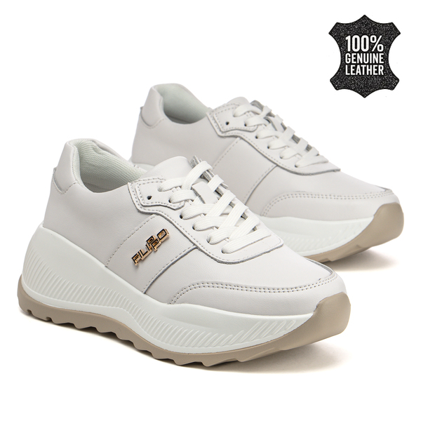 Дамски маратонки от естествена кожа – удобни при динамично ежедневие с дебела подметка и приятно прилягане към крака DP7688 WH