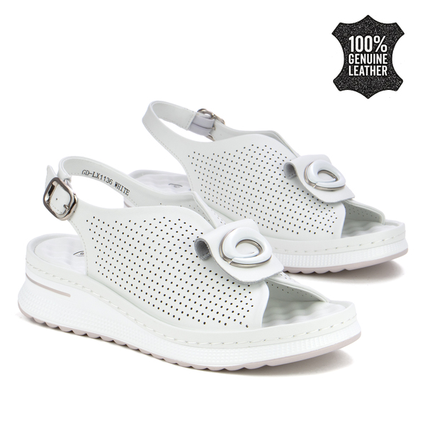 Дамски анатомични сандали от естествена кожа – свеж дизайн със стабилна подметка и комфортно усещане при всяка крачка LX1136 white