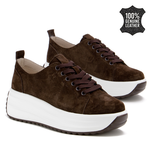 Дамски маратонки от естествен велур – висока комфортна подметка и стилна визия за модерен външен вид през целия ден XW1048 coffee