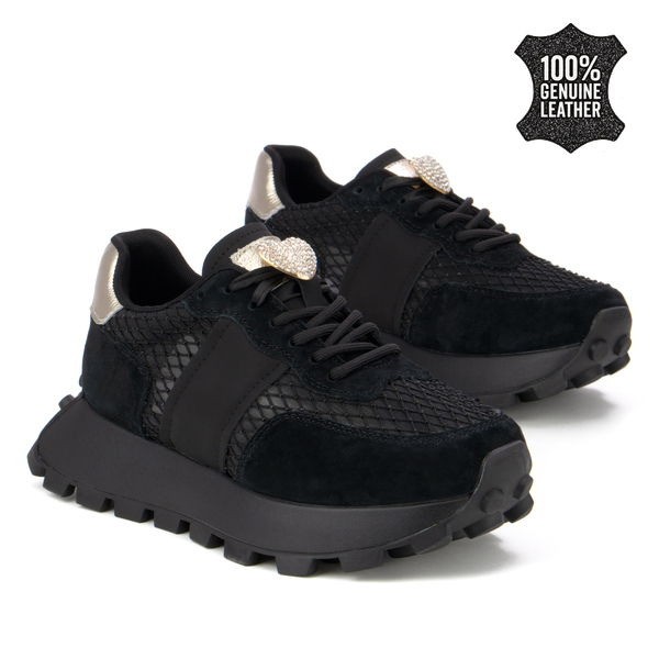 Дамски маратонки от естествен велур – елегантна визия, висококачествена изработка и стилен декоративен завършек XF221 black