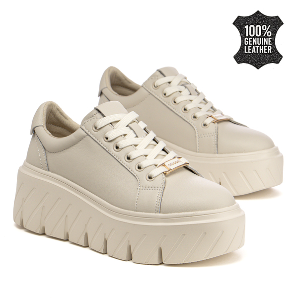 Дамски кецове от естествена кожа – дебела подметка с стилно присъствие и комфорт подходящ за всекидневно носене XW101063 beige