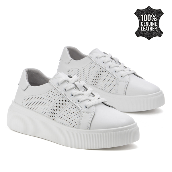 Дамски кецове от естествена кожа – олекотени с премиум изработка, елегантна линия и фино изрязани кожени детайли LX1043 white