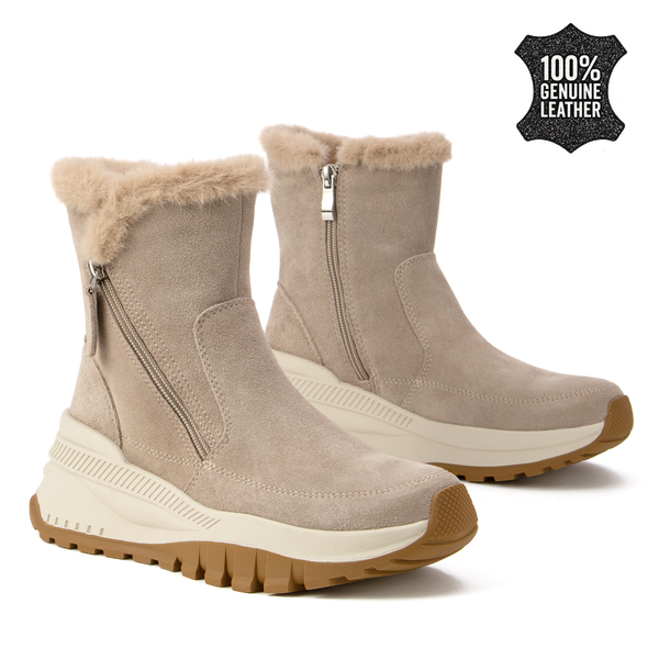 Дамски боти от естествена кожа – модерен зимен модел с топла вътрешност, стабилна подметка и комфортно усещане за ежедневна елегантност DBT7157 beige